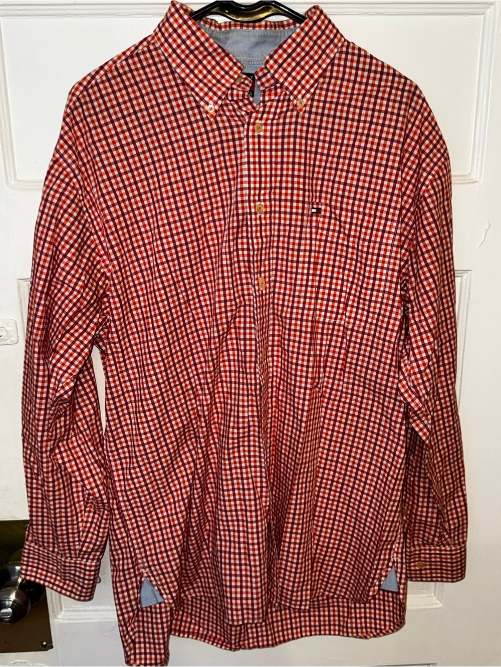 Tommy Hilfiger Red and White Check Button-Down Shirt